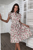 Floral Rosa Branco Linha-A Midi Vestido Verão