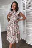 Floral Rosa Branco Linha-A Midi Vestido Verão
