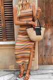 Vestido de Verão com Fenda Laranja Midi Pescoço Redondo Bainha