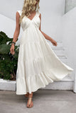 Vestido de Verão Branco Decote em V Longo Linha-A