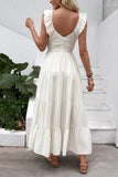Vestido de Verão Branco Decote em V Longo Linha-A