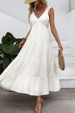 Vestido de Verão Branco Decote em V Longo Linha-A