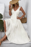 Vestido de Verão Branco Decote em V Longo Linha-A