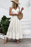 Vestido de Verão Branco Decote em V Longo Linha-A