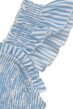 Vestido de Verão Azul Pescoço Quadrado Linha-A Midi