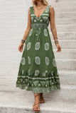 Vestido de Verão Verde Exército Linha-A Decote em V Longo