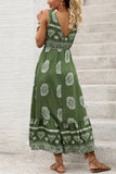 Vestido de Verão Verde Exército Linha-A Decote em V Longo