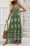 Vestido de Verão Verde Exército Linha-A Decote em V Longo