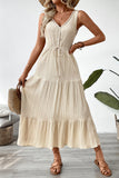 Vestido de Verão Decote em V Damasco Linha-A Longo