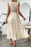 Vestido de Verão Decote em V Damasco Linha-A Longo