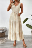Vestido de Verão Decote em V Damasco Linha-A Longo