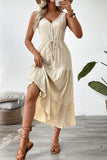 Vestido de Verão Decote em V Damasco Linha-A Longo