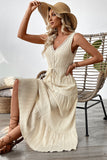 Vestido de Verão Decote em V Damasco Linha-A Longo