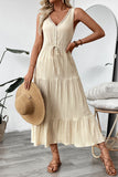 Vestido de Verão Decote em V Damasco Linha-A Longo