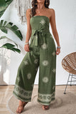 Vestido Verão com Faixa Verde Exército Macacão Estampado Sem Alças