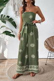 Vestido Verão com Faixa Verde Exército Macacão Estampado Sem Alças