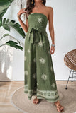Vestido Verão com Faixa Verde Exército Macacão Estampado Sem Alças