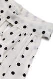Vestido Verão Branco Preto Polka Dot Midi Cabeçada Linha-A