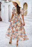 Vestido Verão Damasco Decote em V Linha-A Longo Floral