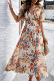 Vestido Verão Damasco Decote em V Linha-A Longo Floral