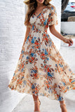 Vestido Verão Damasco Decote em V Linha-A Longo Floral
