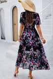 Vestido Verão Damasco Decote em V Linha-A Longo Floral