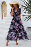 Vestido Verão Damasco Decote em V Linha-A Longo Floral