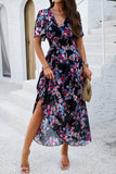Vestido Verão Damasco Decote em V Linha-A Longo Floral