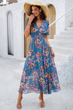 Vestido Verão Damasco Decote em V Linha-A Longo Floral