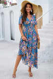 Vestido Verão Damasco Decote em V Linha-A Longo Floral