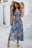Vestido Verão Damasco Decote em V Linha-A Longo Floral