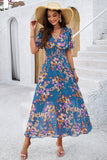 Vestido Verão Damasco Decote em V Linha-A Longo Floral