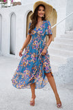 Vestido Verão Damasco Decote em V Linha-A Longo Floral
