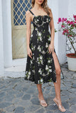 Verde Direto Linha-A Midi Vestido de Verão com Fenda