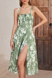 Verde Direto Linha-A Midi Vestido de Verão com Fenda
