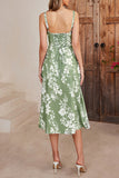 Verde Direto Linha-A Midi Vestido de Verão com Fenda