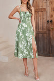 Verde Direto Linha-A Midi Vestido de Verão com Fenda