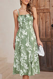 Verde Direto Linha-A Midi Vestido de Verão com Fenda