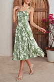 Verde Direto Linha-A Midi Vestido de Verão com Fenda