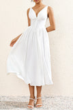 Branco Decote em V Linha-A Midi Vestido de Verão