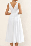 Branco Decote em V Linha-A Midi Vestido de Verão