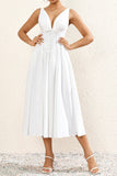 Branco Decote em V Linha-A Midi Vestido de Verão