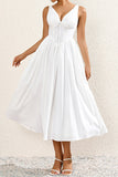 Branco Decote em V Linha-A Midi Vestido de Verão