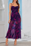 Vestido Verão Fuchsia Linha-A Longo Floral Alças Finas