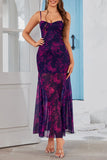 Vestido Verão Fuchsia Linha-A Longo Floral Alças Finas