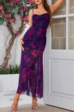 Vestido Verão Fuchsia Linha-A Longo Floral Alças Finas
