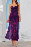 Vestido Verão Fuchsia Linha-A Longo Floral Alças Finas