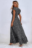 Vestido de Verã Longo Rio Khaki Linha-A Mangas Curtas