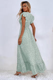 Vestido de Verã Longo Rio Khaki Linha-A Mangas Curtas