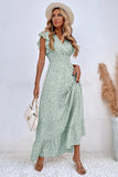 Vestido de Verã Longo Rio Khaki Linha-A Mangas Curtas